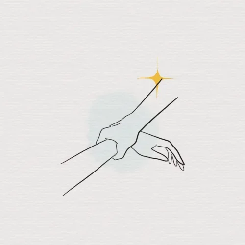 Illustrazione minimalista di una mano tesa con una stella